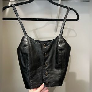 Black Leather button down crop top